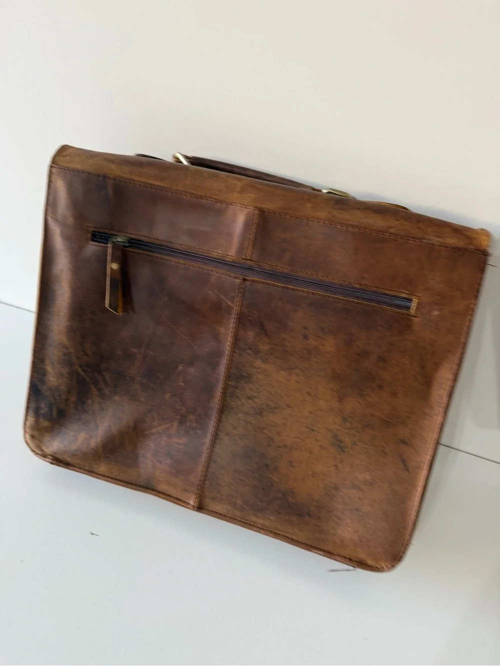 Men's Brown Leather Messenger Briefcase with Buckle Closures